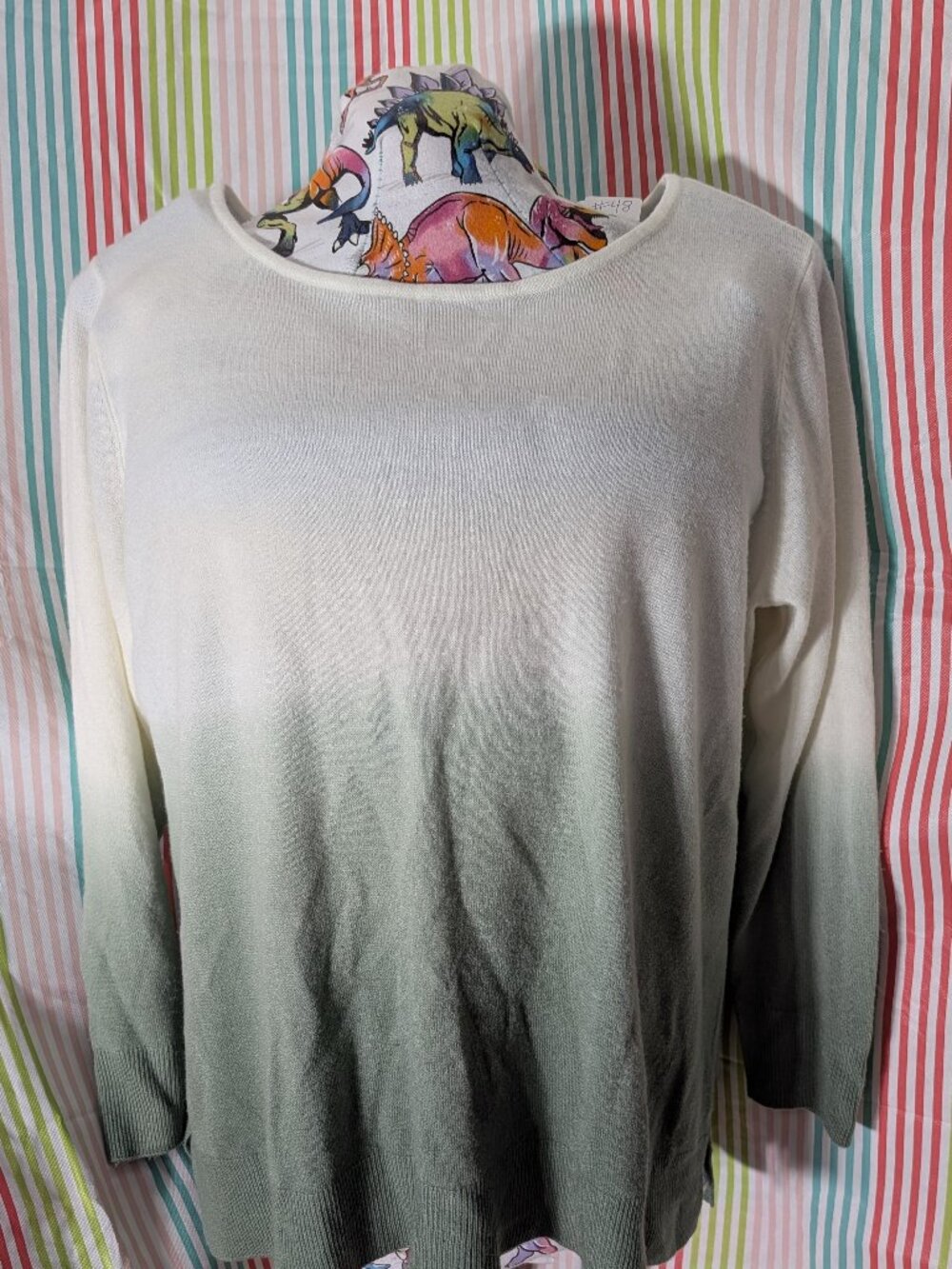 Linda Anderson Lightweight Knit Sweater Ombre cream to sage green XXL